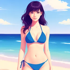 Sultry Beach Babe in Striped Bikini