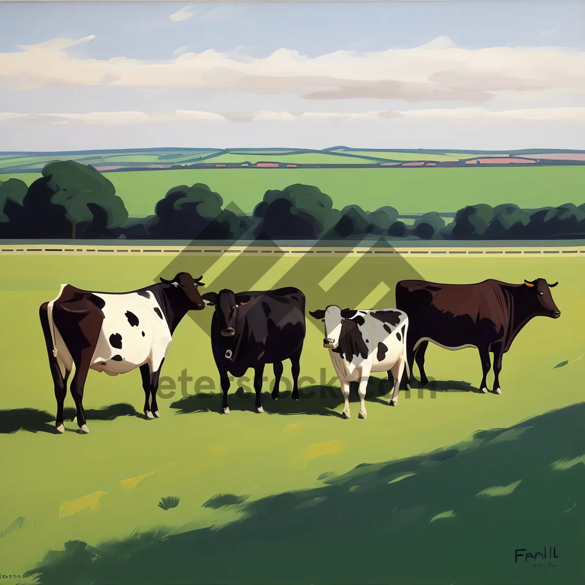 Picture of Cows Grazing in Rural Pasture