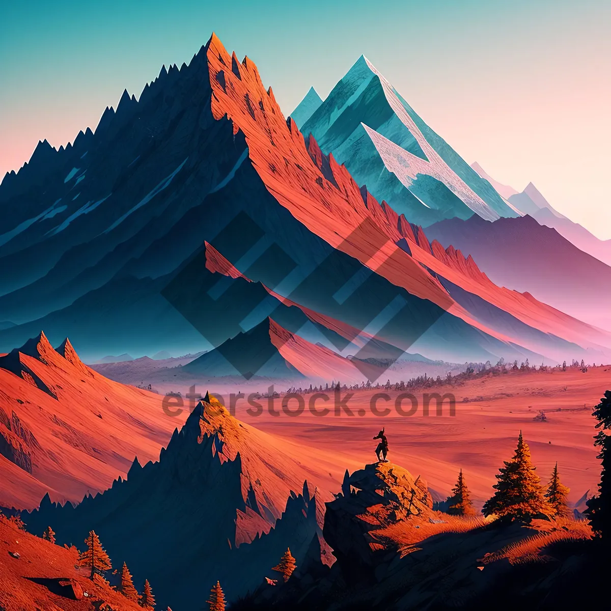 Picture of Serenity's Embrace: Majestic Sunset Over Mountain Range