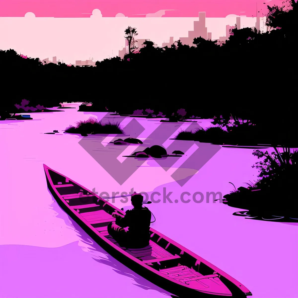 Picture of Serene Sunset: Kayak Gliding on Glassy Waters