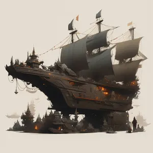 Military aircraft carrier docked in busy port harbor.