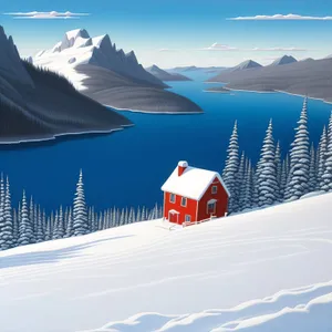 Winter Wonderland: Majestic snowy alpine landscape with mountain peak and ski slope