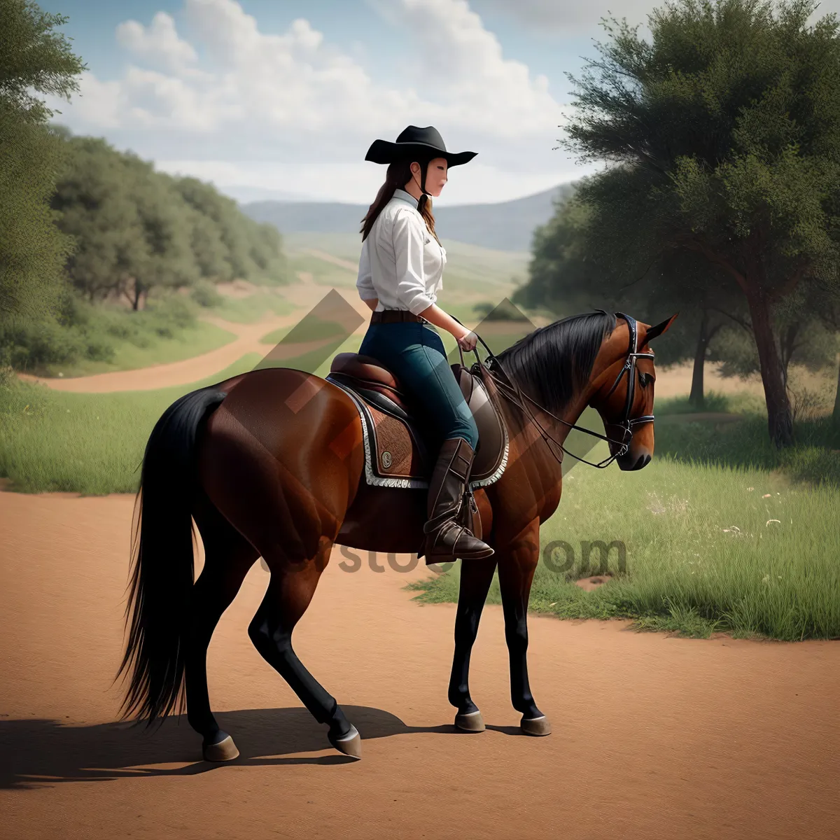 Picture of Stallion Rider on Ranch with Saddle