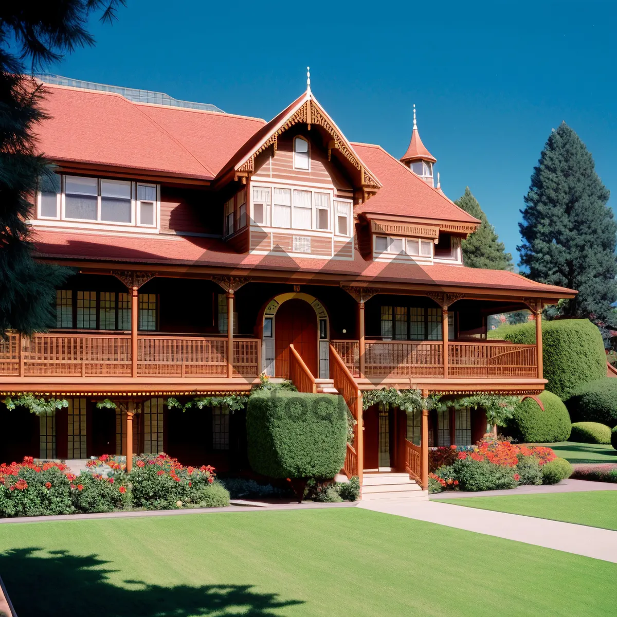 Picture of Exquisite Residence nestled amidst landscaped lawns and brick architecture.