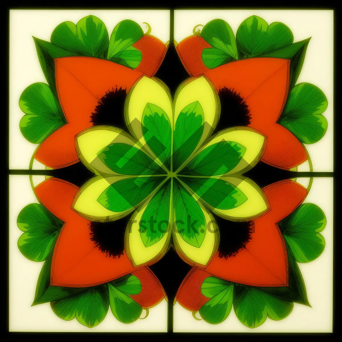 Picture of Colorful Spring Floral Ornament: Lotus Flower & Clover