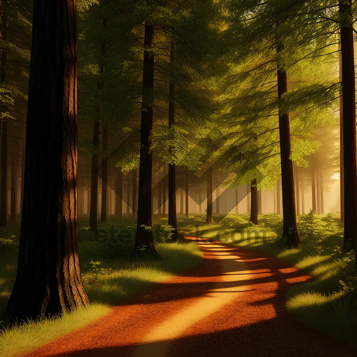 Picture of Enchanting woodland foliage and sunlit path.