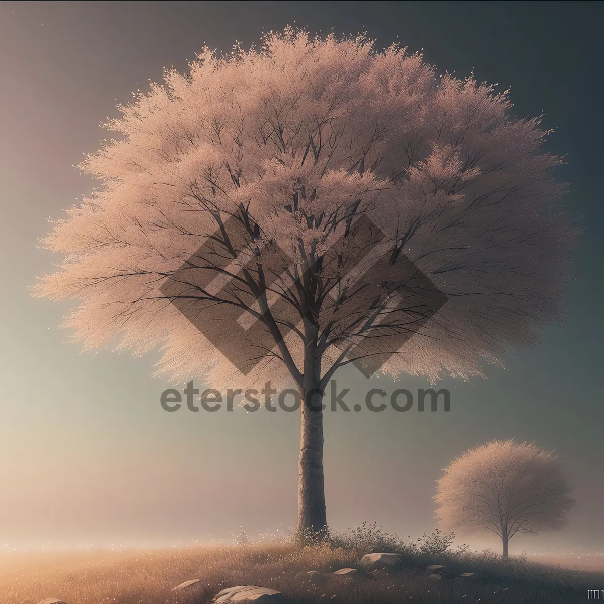 Picture of Winter Wonderland: Serene snowy forest landscape under golden sun