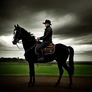 Rider on Stallion, Vaulting Horse at Sunset