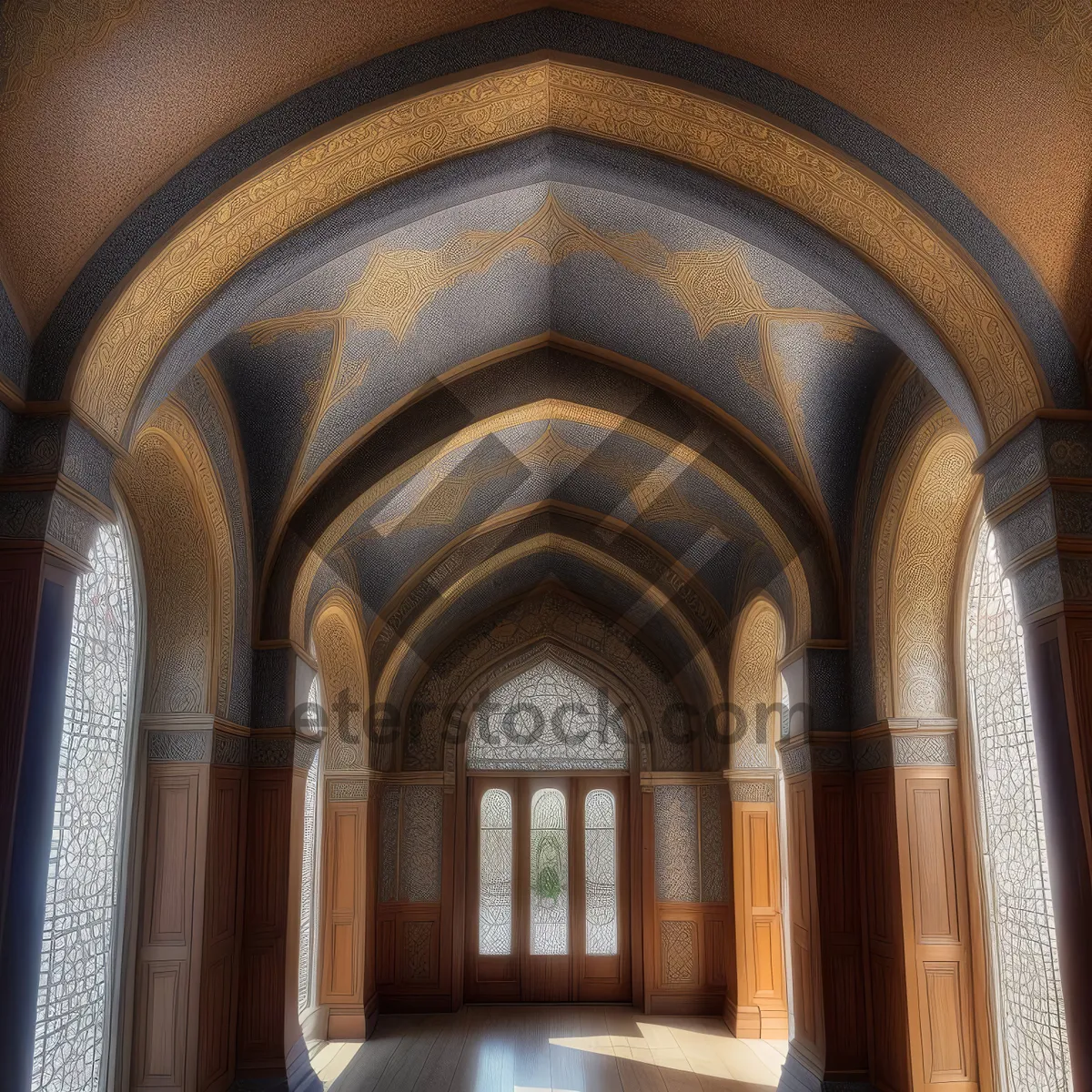 Picture of Anteroom of Ancient Cathedral: Majestic Stone Architecture and Historic Windows