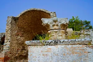 Ancient castle ruins against a scenic sky landscape