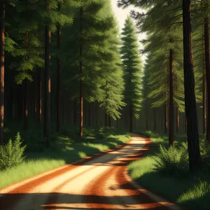 Sunlit Pathway through Lush Forest