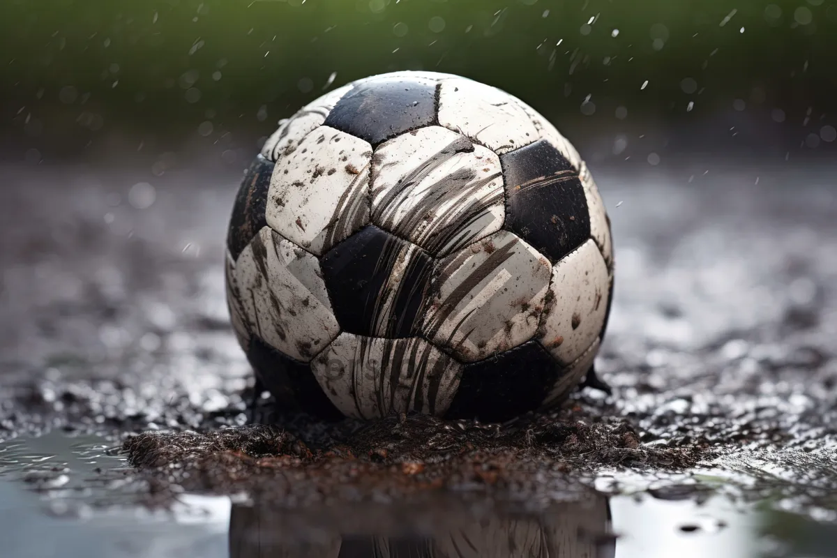 Picture of Soccer ball on grass field during game.