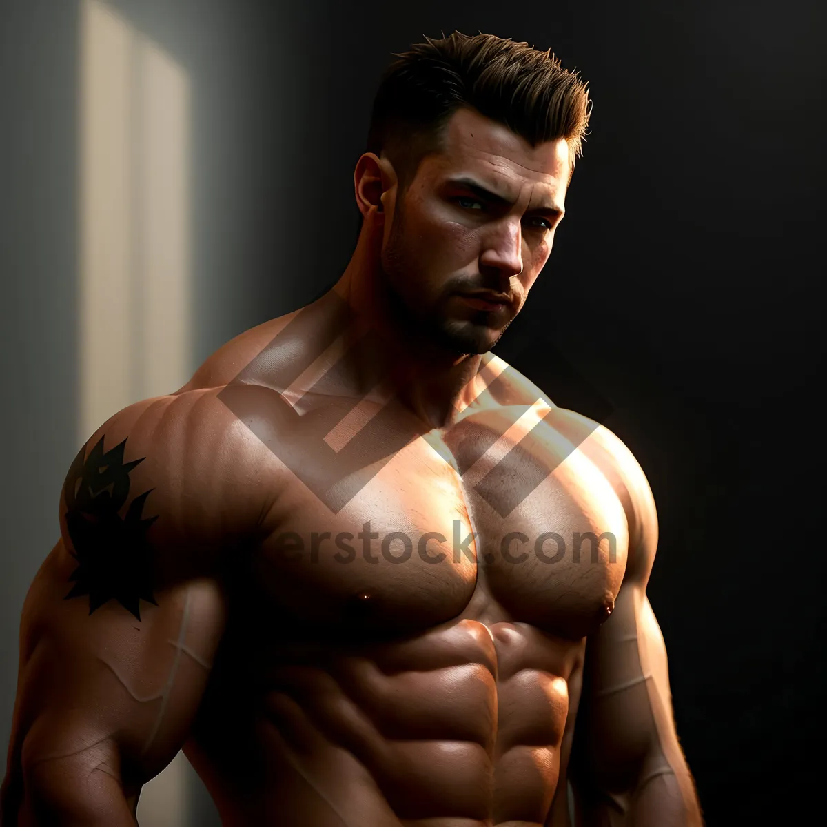 Picture of Powerful and Fit: Handsome Male Bodybuilder with Muscular Torso