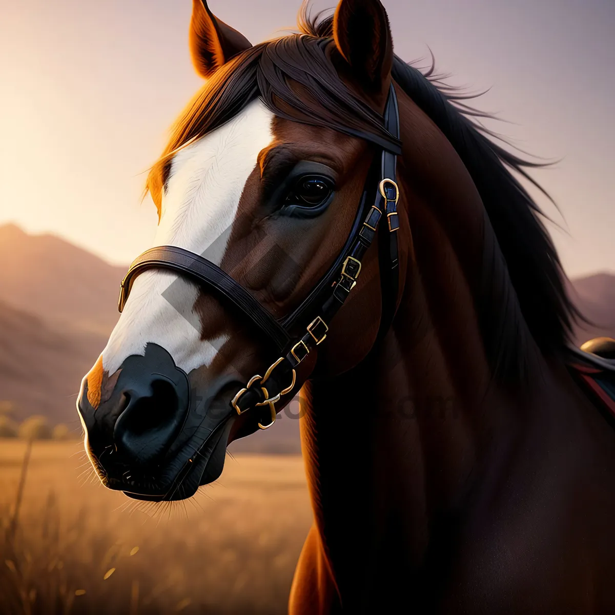 Picture of Brown Stallion in Protective Bridle Mask