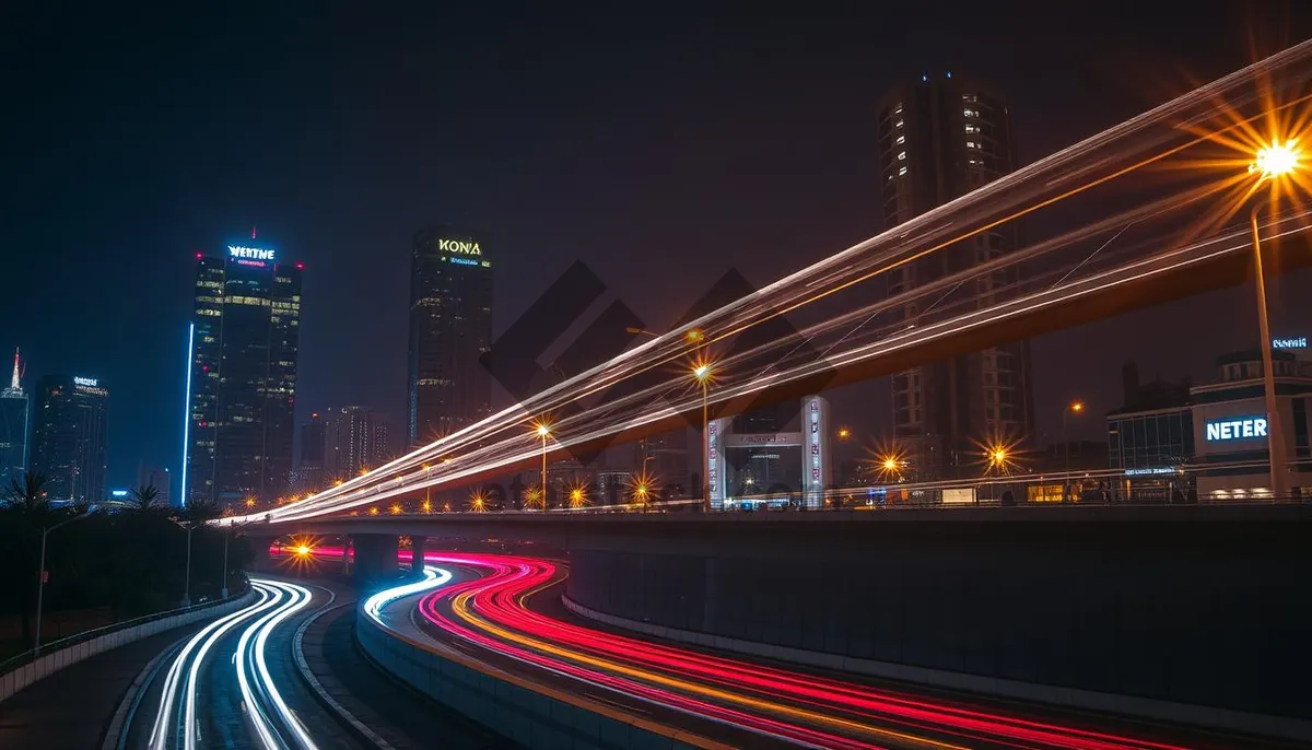 Picture of Fast-paced city traffic at night on expressway.