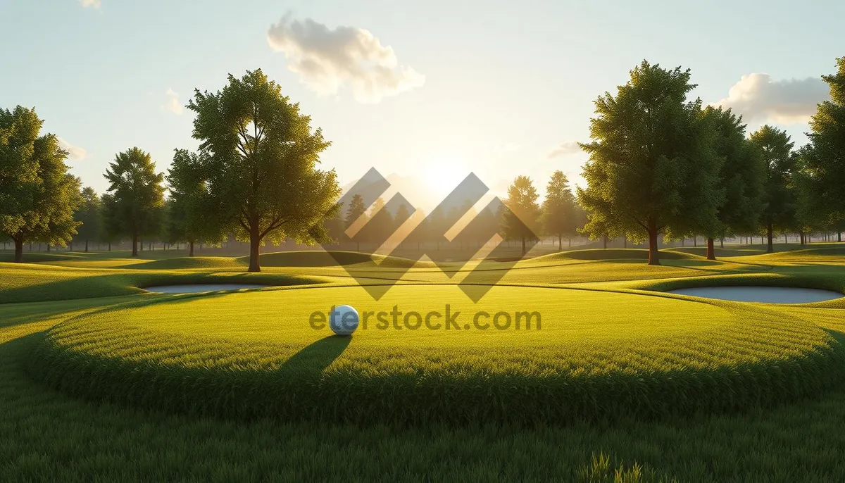 Picture of Golfer on green under sunny sky.