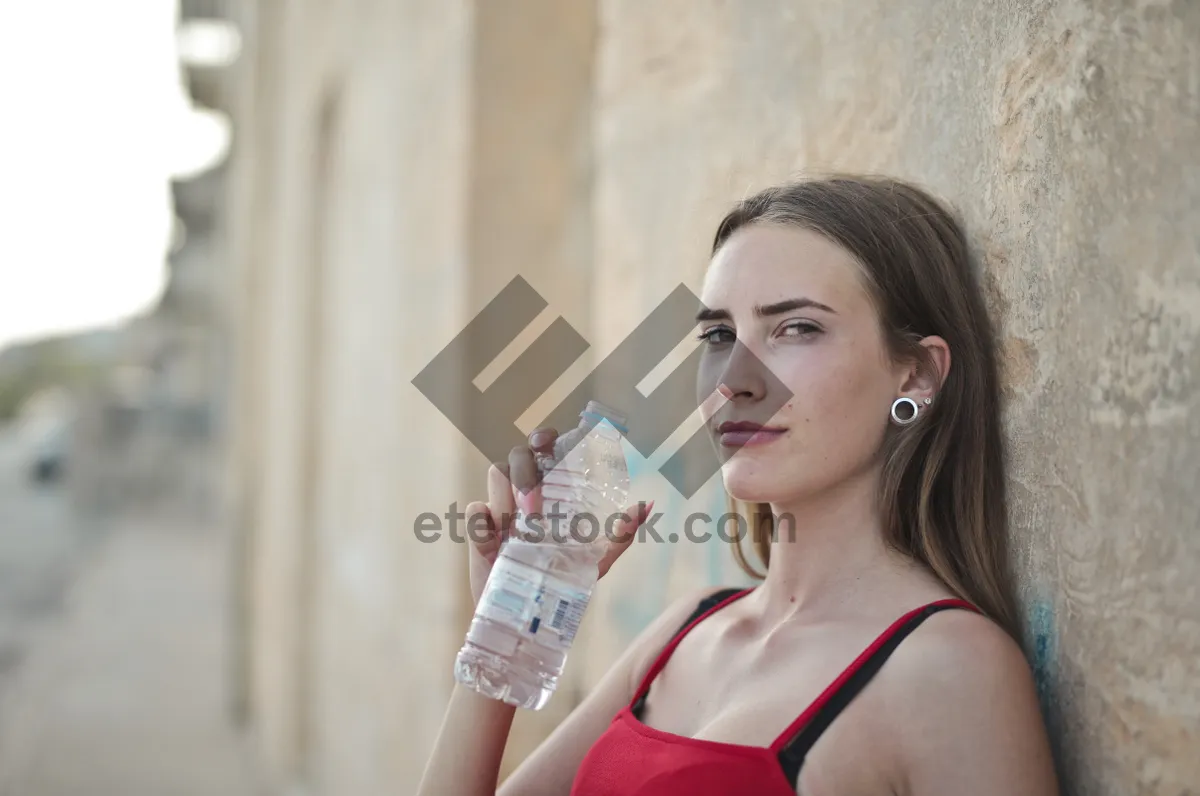 Picture of Attractive lady holding hair spray bottle with smile