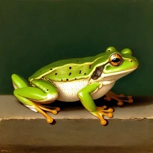 Vibrant-eyed Leaf Frog blending with orange tree abstraction