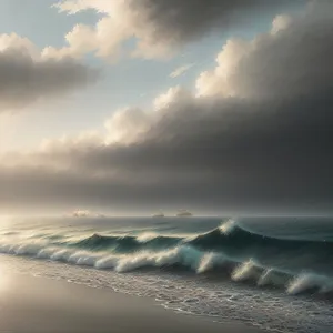 Sunset Horizon Over Ocean and Mountains