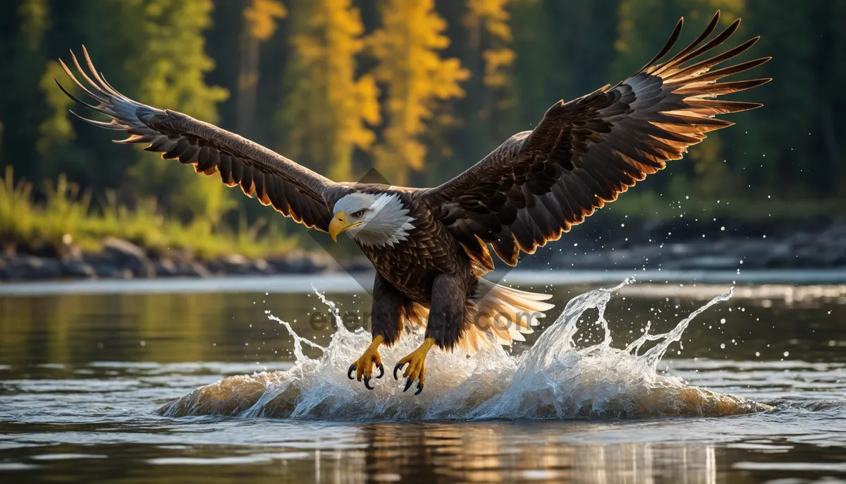 Picture of Yellow eye of majestic bald eagle in flight.