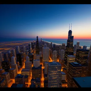 Dazzling Nighttime View of Urban Business District Skyline