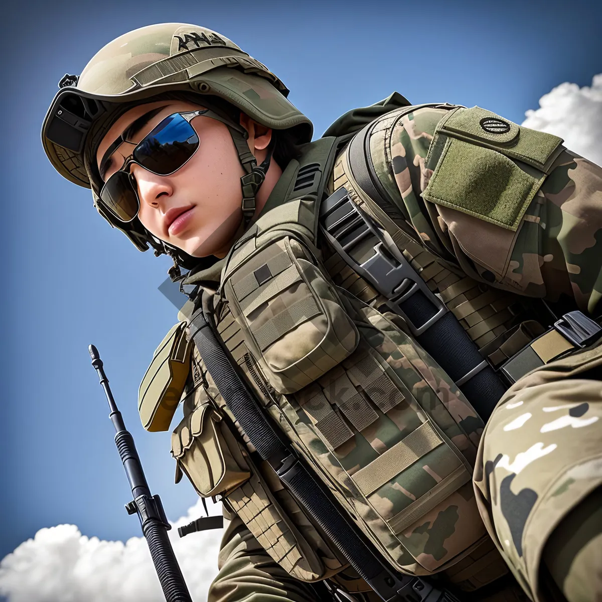 Picture of Soldier in Military Uniform with Baseball Glove