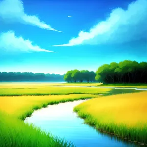 Serene Reflection: Summer Sky and Lake