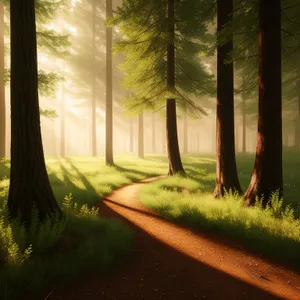 Serene Path in Sunlit Forest