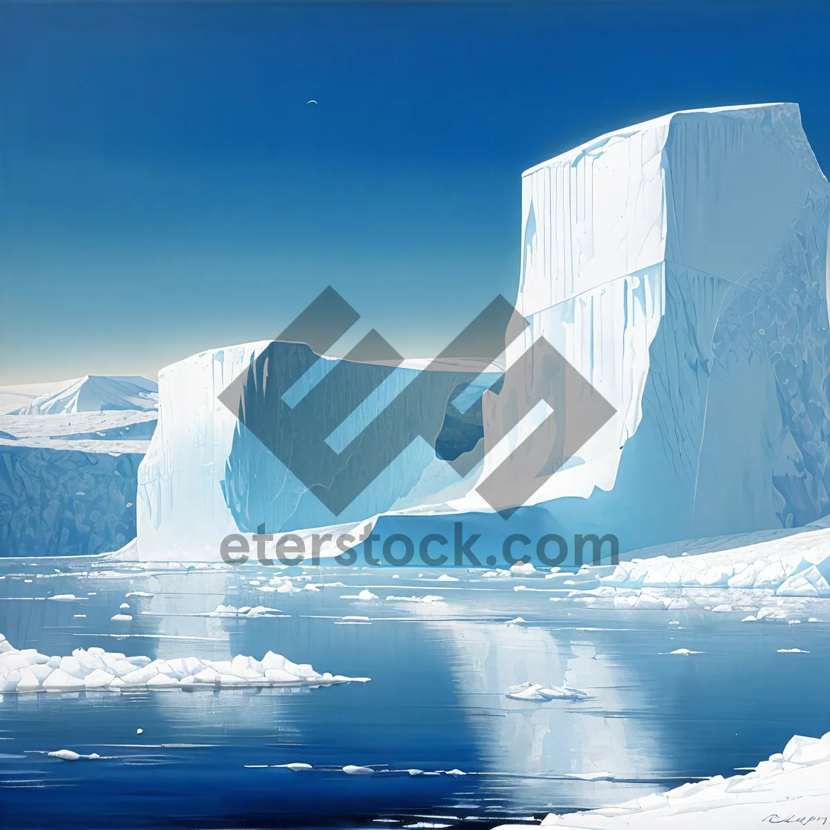 Picture of Frozen Arctic Glacier Amidst Mountain Peaks