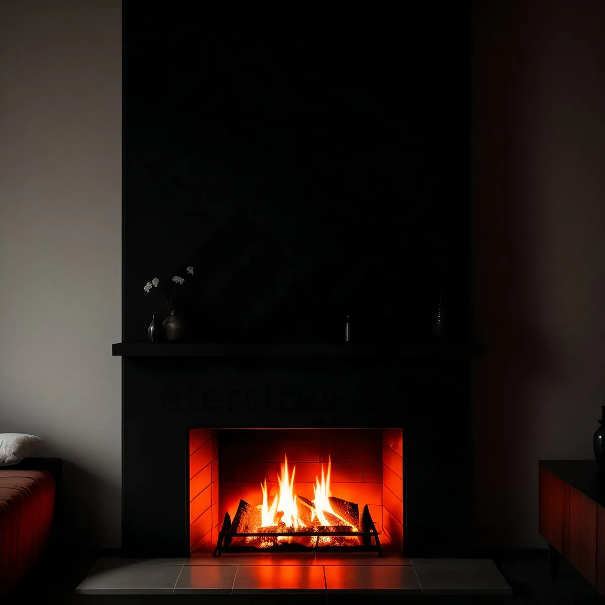 Picture of Fiery Fireplace Illuminating the Night