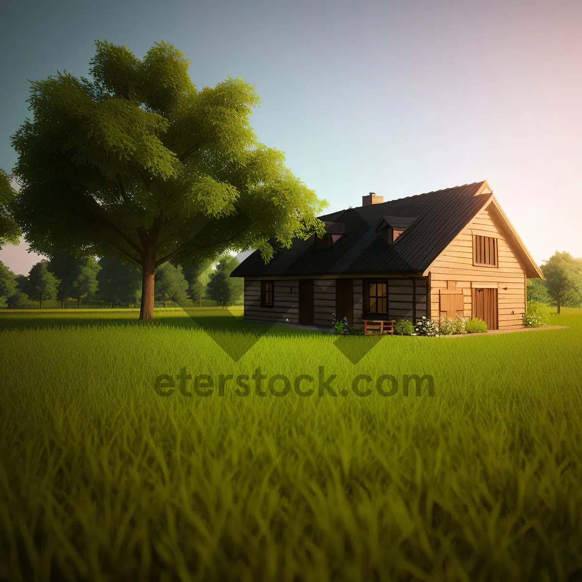 Picture of Rural Farmstead under Sunny Sky