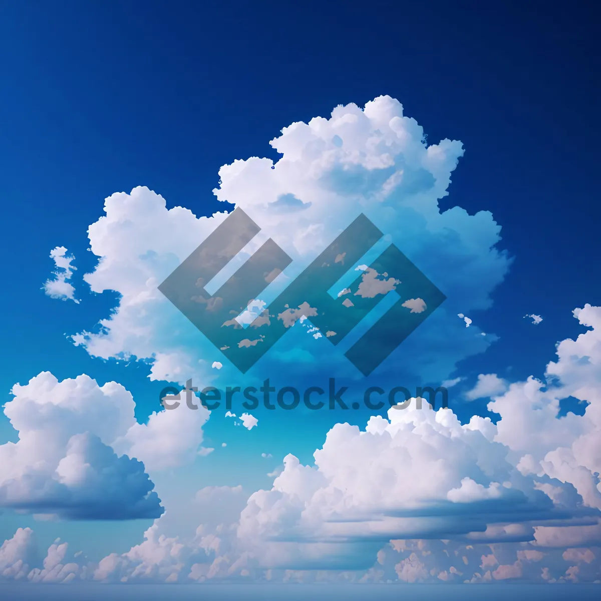 Picture of Fluffy Cumulus Clouds Floating in Azure Sky