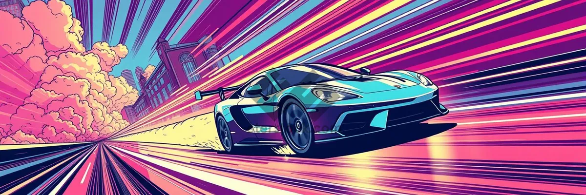 Picture of Abstract digital art of futuristic car speeding on road