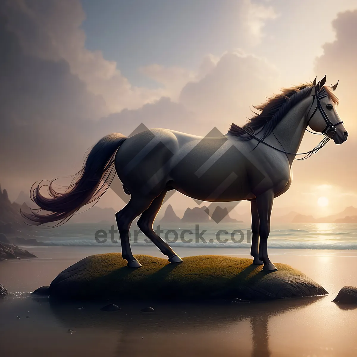 Picture of Majestic Stallion Galloping on Ranch