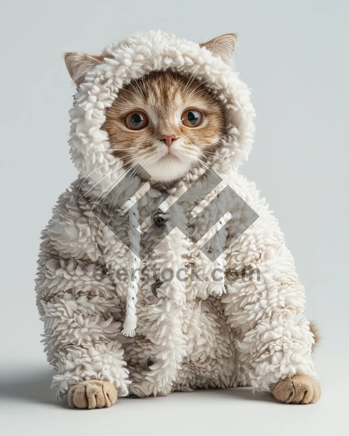 Picture of Fluffy White Kitten with Curious Eyes