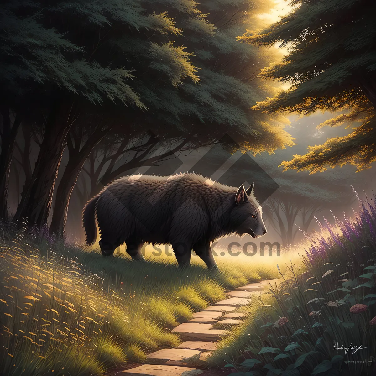 Picture of Majestic Wild Boar Roaming Freely in Nature