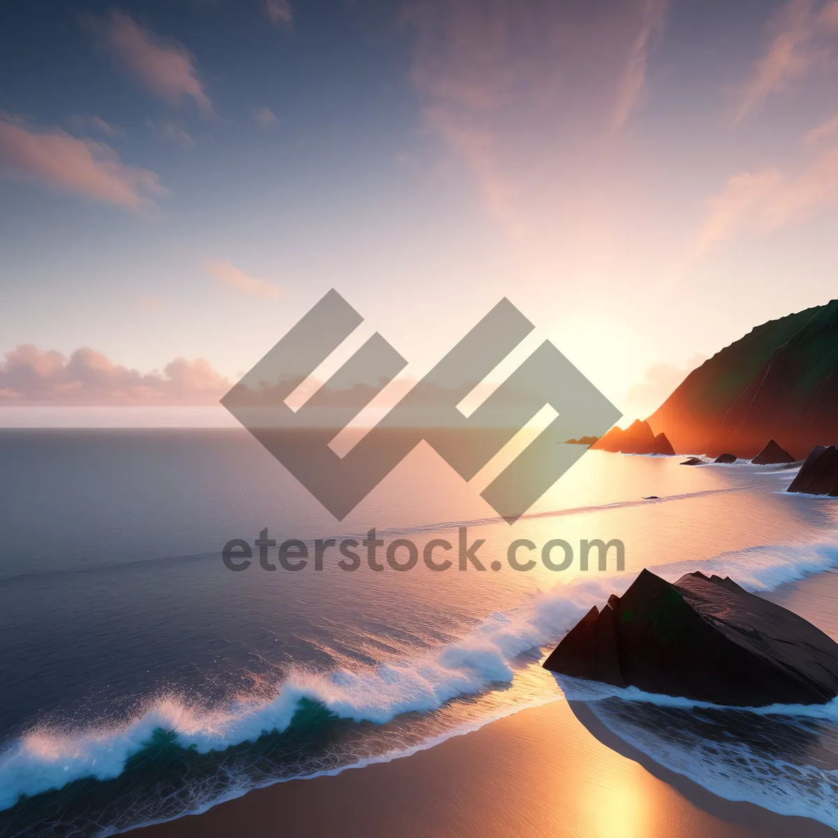 Picture of Golden Horizon: Tranquil Sunset Over Ocean Beach