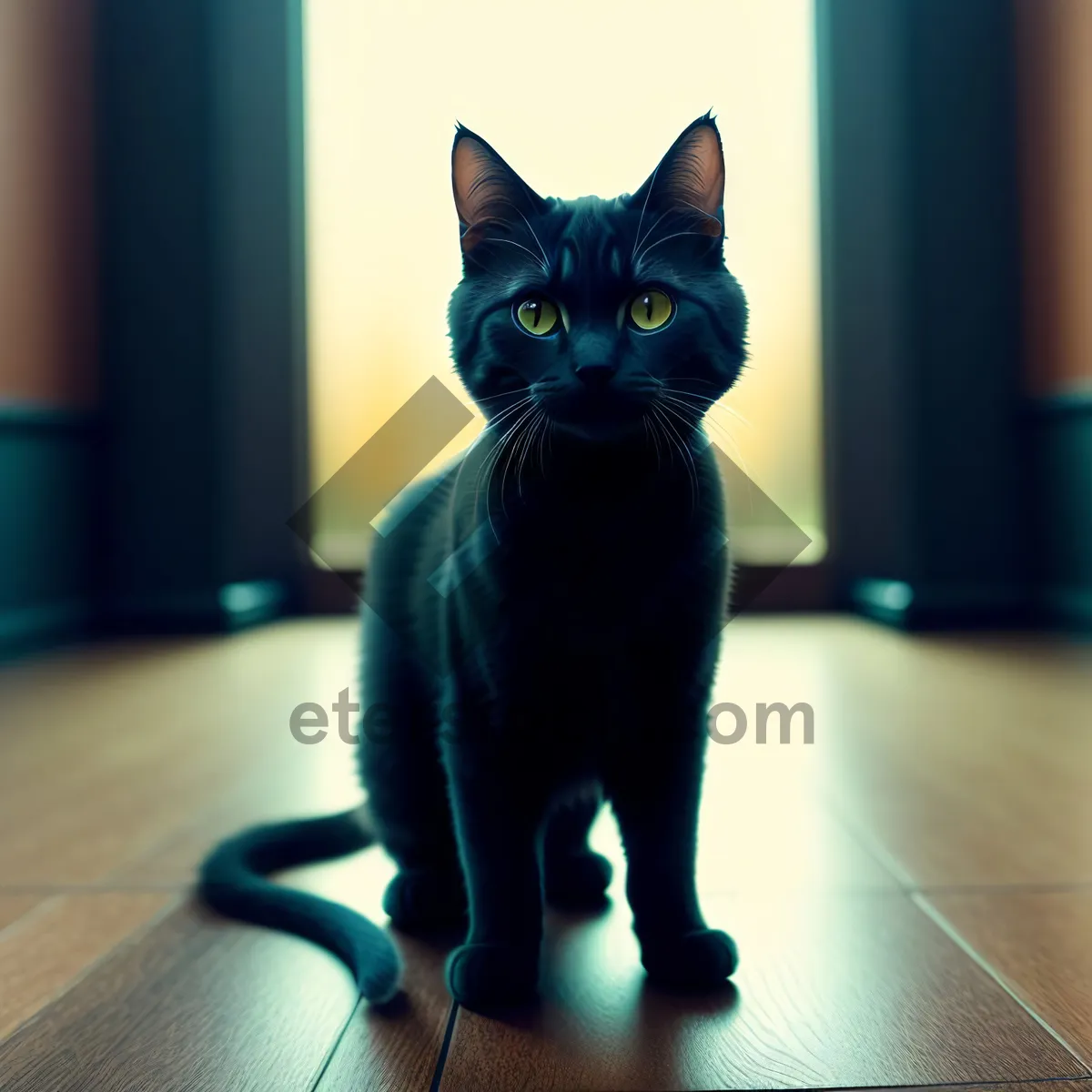 Picture of Adorable Gray Domestic Cat with Curious Eyes