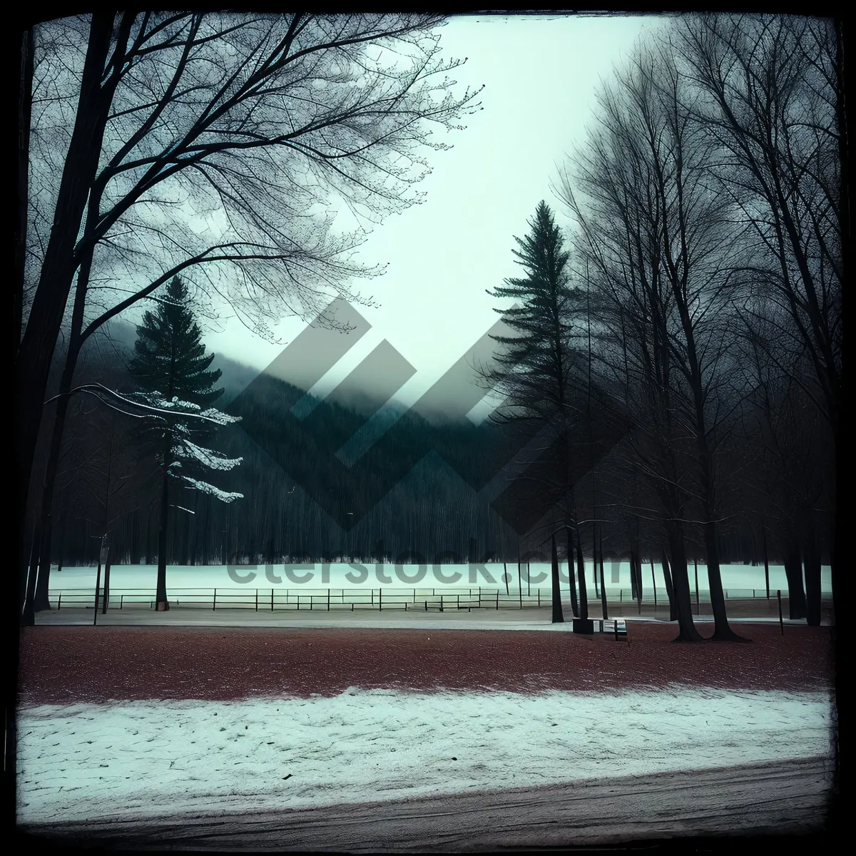 Picture of Winter Wonderland Bench by the Frozen Lake