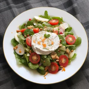 Delicious Gourmet Vegetarian Salad with Chicken and Cheese