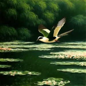 Wild Duck Swimming in Serene Lake Landscape