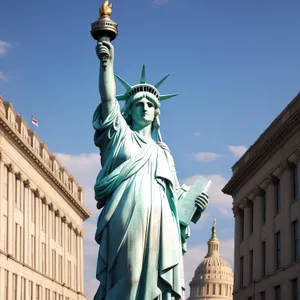 New York City Skyline with Historic Statue of Liberty