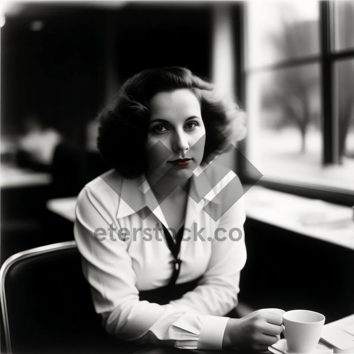 Picture of Happy businesswoman working on laptop in office.