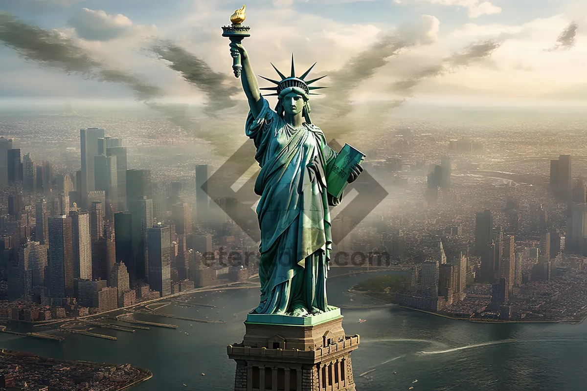 Picture of Statue of Liberty overlooking city skyline