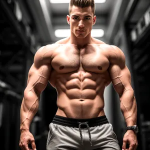 Ripped Fitness Model Flexing Biceps