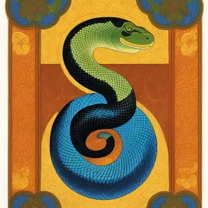 Serene Reptile: A Vibrant Artistic Snake Pattern with Bib Accent