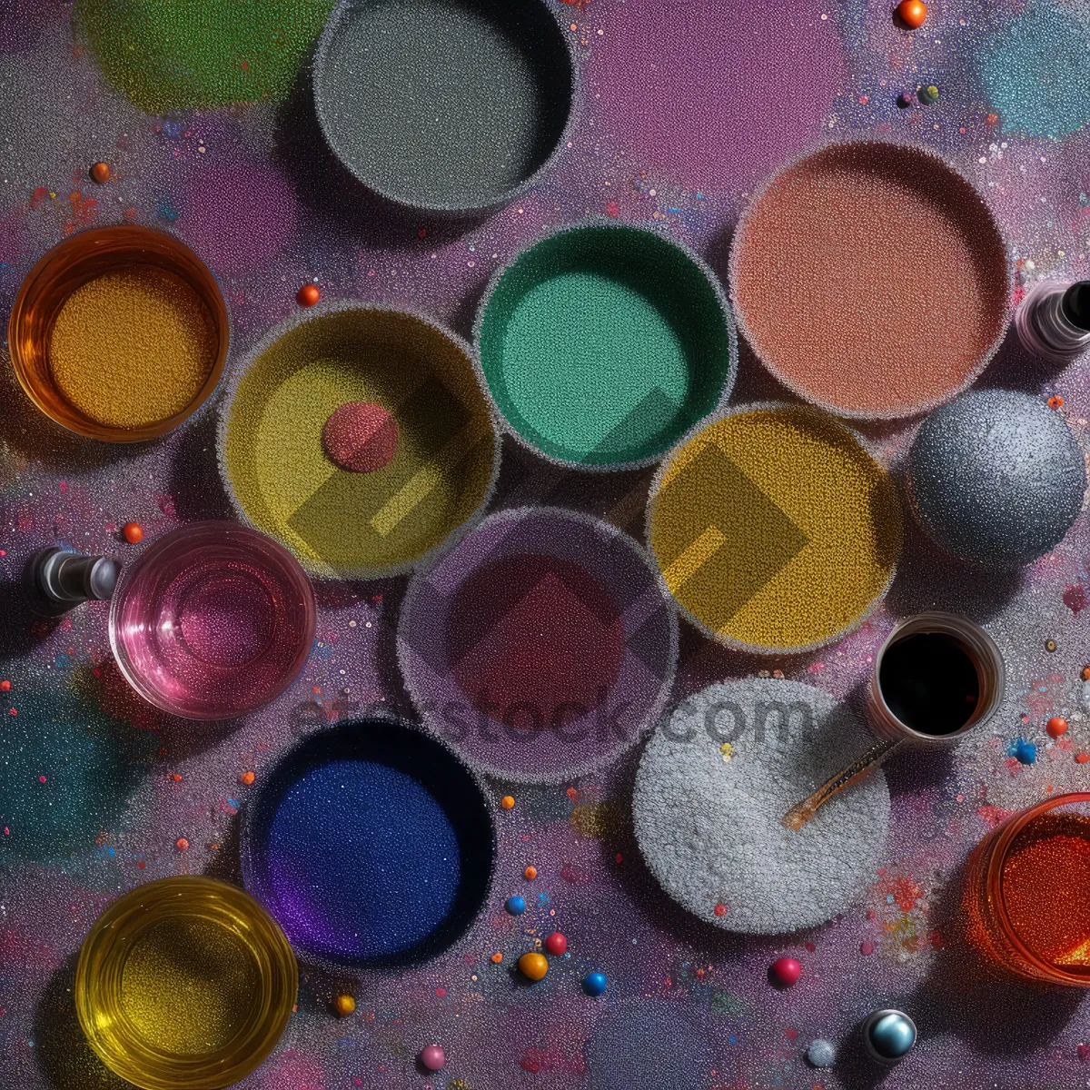 Picture of Colorful makeup palette with assorted brushes