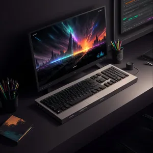 Modern Office Workstation with Laptop and Monitor