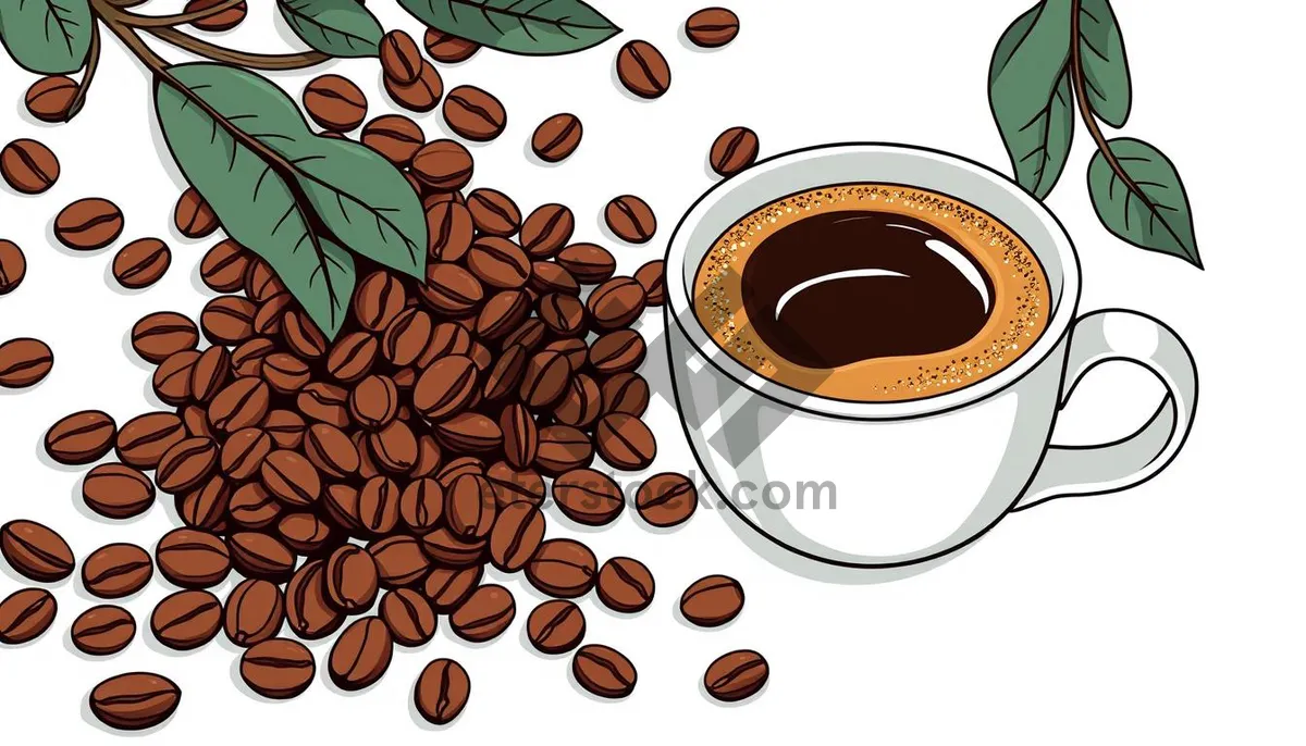 Picture of Hot morning espresso in black mug with saucer.