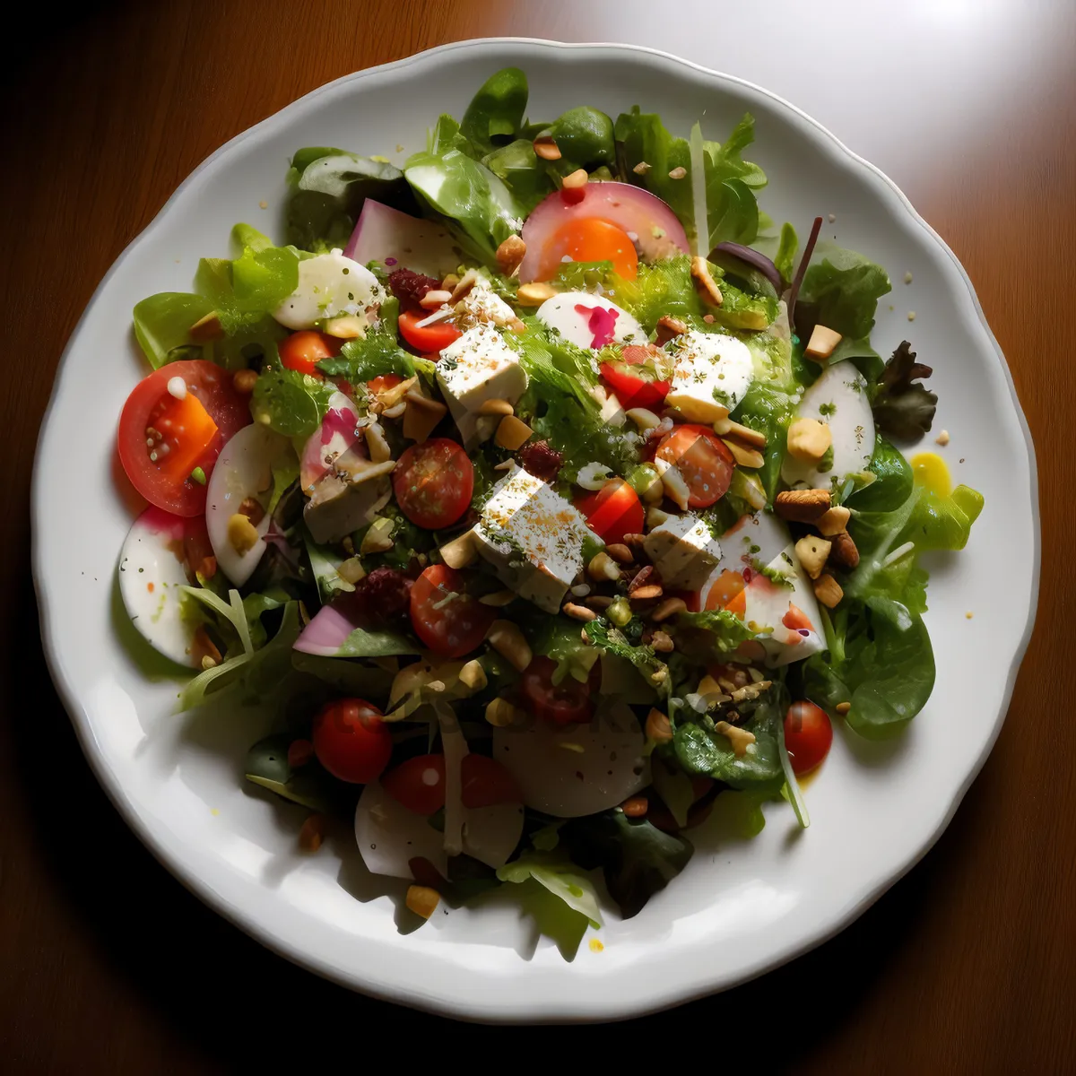 Picture of Gourmet vegetable salad with cheese and chickpeas.